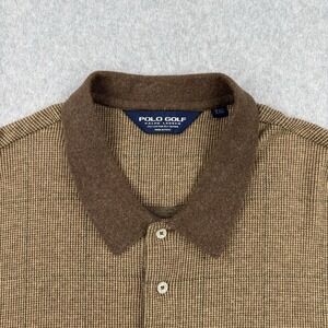 Vintage Polo Golf Shirt Mens 2XL Brown Alpaca Wool Blend Houndstooth Plaid Polo